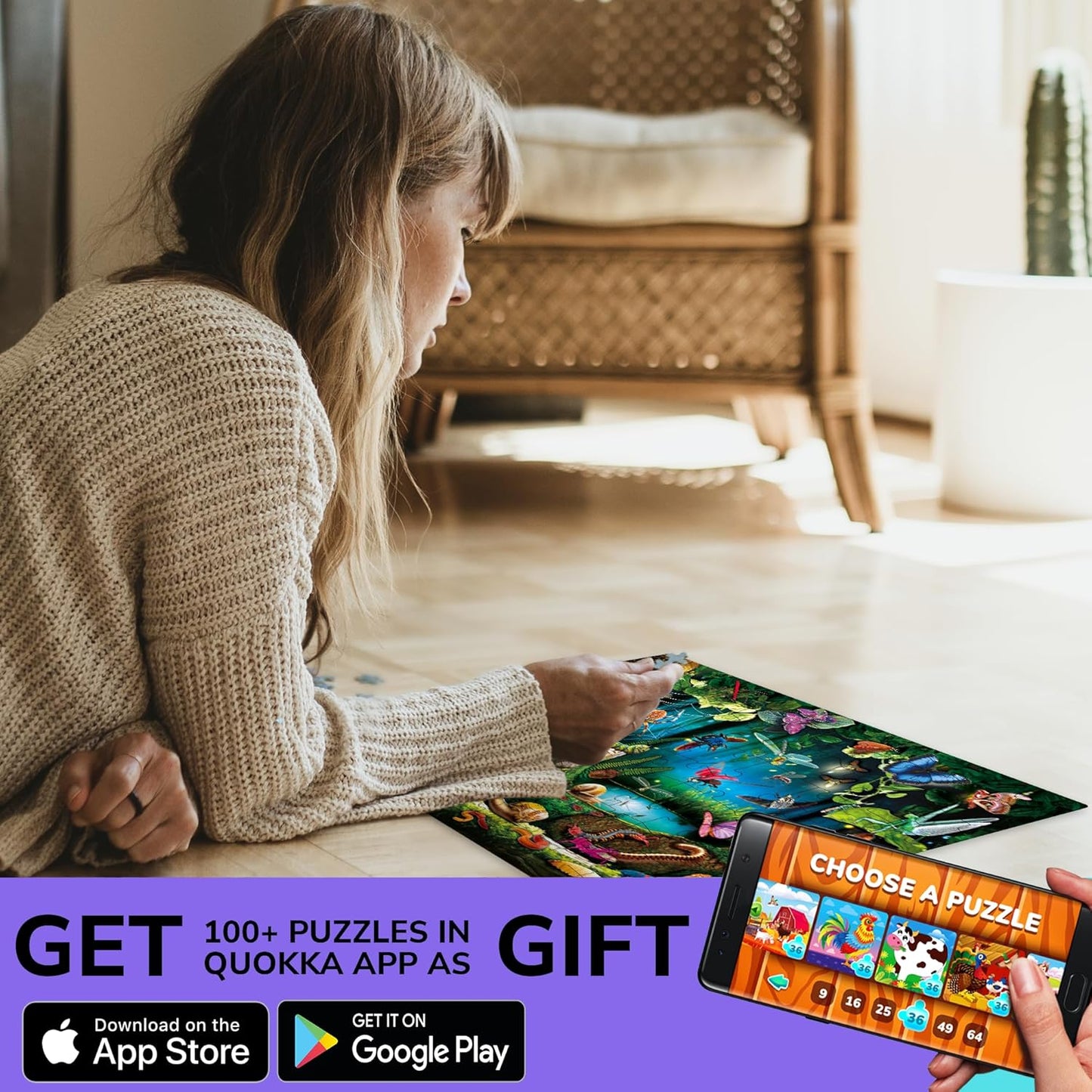 QUOKKA 100 Piece Puzzles for Kids Ages 4-6 – Floor Kids Puzzles Ages 6-8 Year Old – Toy for Learning Forest Animals for 8-10 yo – Jigsaw Toddler Game for Boy and Girl 3-5