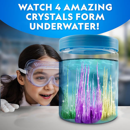 National Geographic Ultimate Crystal Growing Kit – Grow 5 Types of Crystals Including Glow in the Dark, Dinosaur Figure, Underwater Crystals & Crystal Trees with Learning Guide, STEM Science Kit