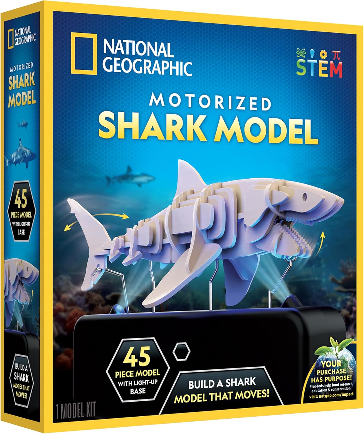 National Geographic Motorized Dinosaur 3D Puzzle - 50-Piece 3D T. Rex Wood Model Kit with Light-Up Motorized Display Base and 8 Light Settings, 3D Puzzles for Kids, Buildable Dinosaur Model