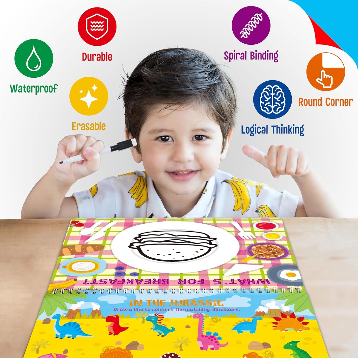 SpriteGru Dry Erase Mazes Game Pad, 30 Mazes Reusable & Erasable Book, Fun Brain Challenge Games Interesting Educational Toy and Learning Tool for Road Trip Airplane Travel