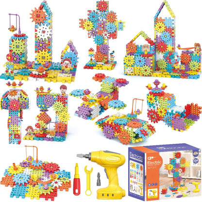 234Pcs Electric Montessori Building Blocks for Toddlers 3-5 4-8, Motorized Gear Construction Toy with Power Drill, STEM Educational Learning Set for Kids, DIY Moving Models, Birthday Gift for Boys