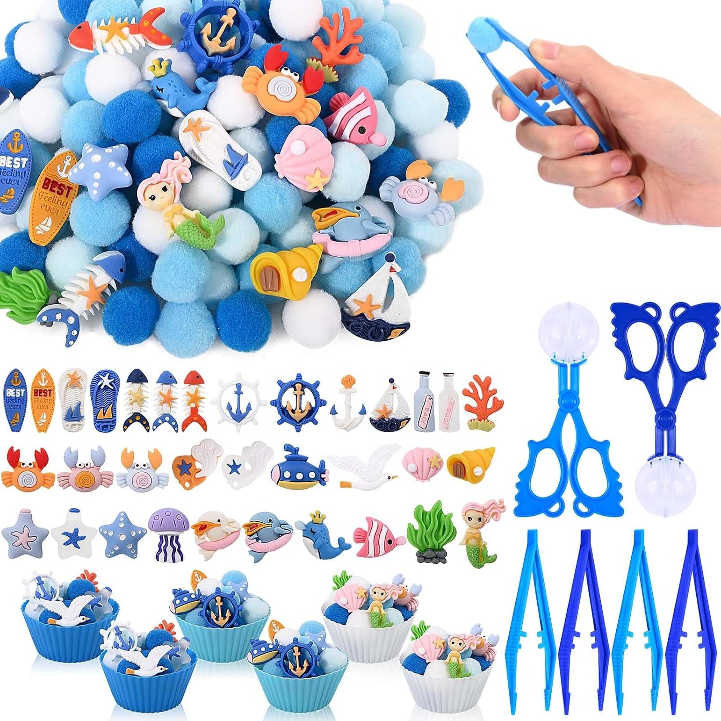 Sanixn 152 Pcs Space Sensory Bin Fillers Outer Space Fine Motor Skills Astronauts Sensory Bin Item Pompoms Cups Tweezers Scissor Clips for Preschool Education Activities Sorting Counting(Space)