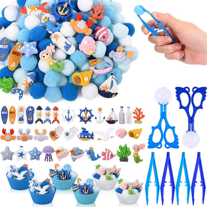 Sanixn 152 Pcs Space Sensory Bin Fillers Outer Space Fine Motor Skills Astronauts Sensory Bin Item Pompoms Cups Tweezers Scissor Clips for Preschool Education Activities Sorting Counting(Space)