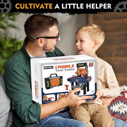 Kids Tool Bench with Electric Drill and Chair, Christmas Birthday Gift for Boys Girls Age 3,4,5+ Fun Play Kids Workbench, Transformable Toddler Tool Box Set, Construction Tool Toys for Toddler 3-5