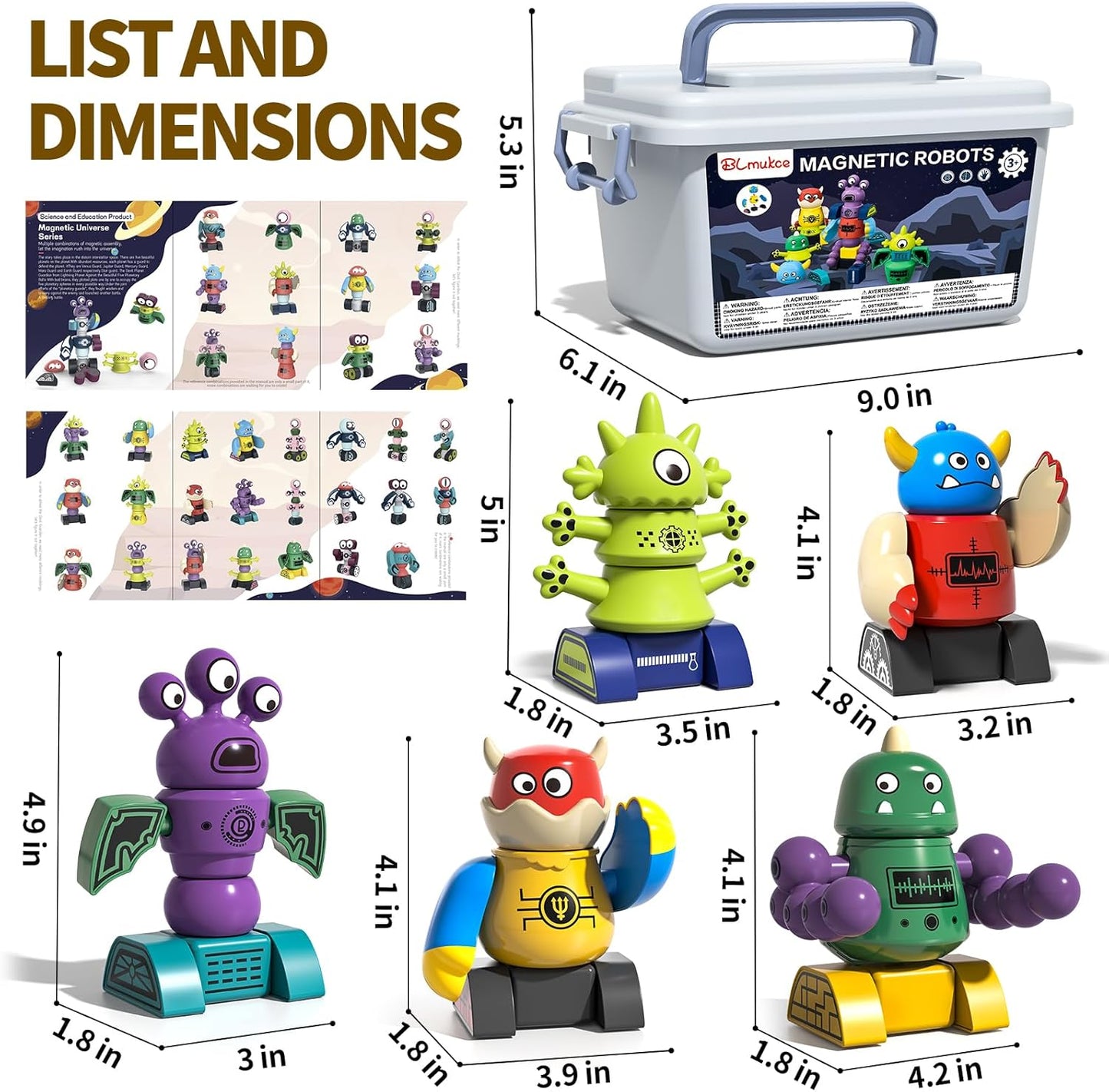 Magnetic Robot Toy for Kids 3-5, 35 PCS STEM Educational Playset with Storage Box, DIY Stacking Monster Robots, Toddler Creative Alien Toys Gift for Boys Girls (Christmas Birthday)