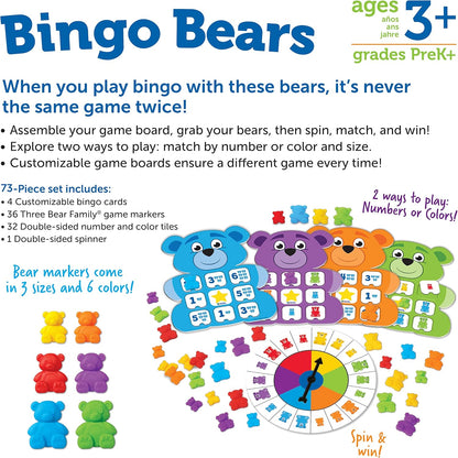Learning Resources Bingo Bears - Custom Bingo Game for Kids, Matching Games for Toddlers 3-5, Toddler Board Games, Practice Counting and Color Recognition, Preschool and Kindergarten Classroom Toys