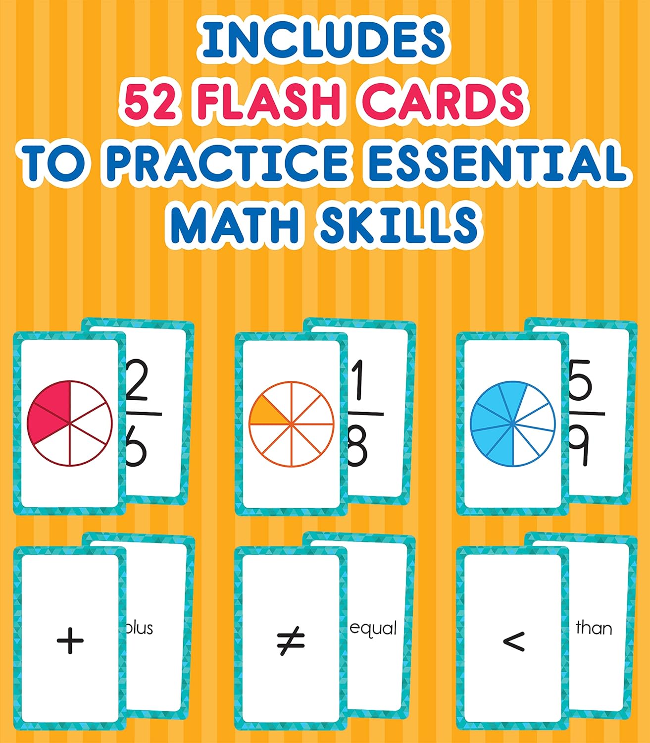 Carson Dellosa 54 Fractions Flash Cards, 3rd and 4th Grade Mathematics Flashcards Covering Whole Numbers to Ninths Facts, Math Games for Kids Ages 8 and Up