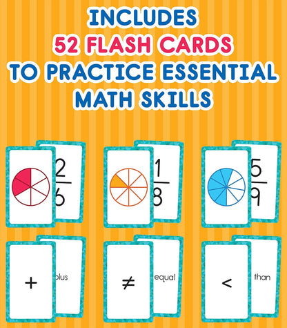 Carson Dellosa 54 Fractions Flash Cards, 3rd and 4th Grade Mathematics Flashcards Covering Whole Numbers to Ninths Facts, Math Games for Kids Ages 8 and Up