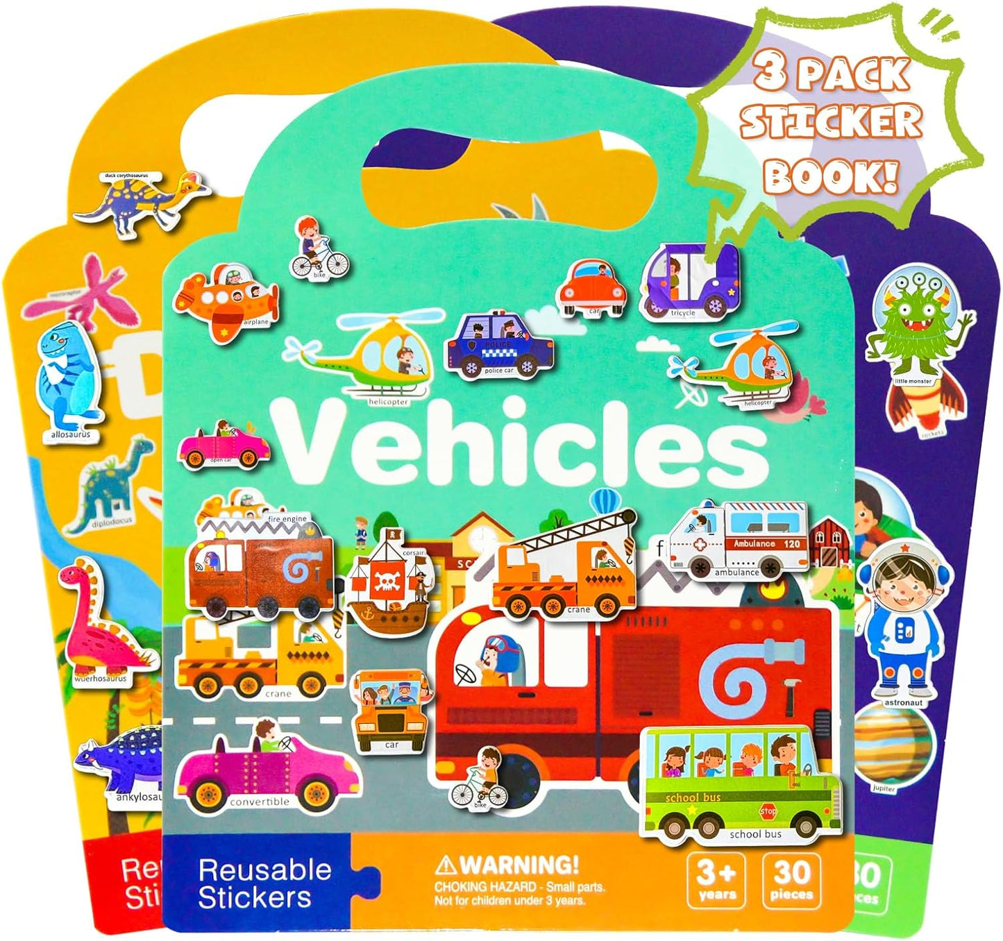 Reusable Sticker Books for Toddlers 1-3, Puffy Stickers Book for Kids Ages 2-4, Toddler Travel Activities Book Toy for Birthday Christmas - Christianity Jesus, Noah's Ark, Fairy Tales(3 Set)