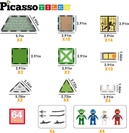PicassoTiles 60pc Magnetic Tile Princess Castle Building Set with Double Sided Printed Tiles 2 Character Figures STEM Educational Toy Kit for Kids Pretend Play Montessori Learning Ages 3 to 8 PTQ04