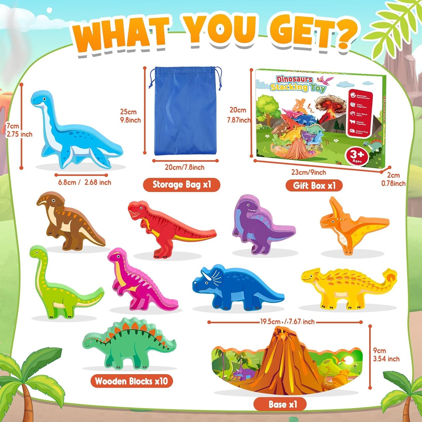 IPOURUP Dinosaur Toys for Kids 3-8 Kid Wooden Stacking Blocks Montessori Toy for 3 4 5 6 7 8 Year Old Boys Girls Christmas Birthday Gifts Toddler Balance Game Ages 3-5 Toys for Boy Girl Age 5-7