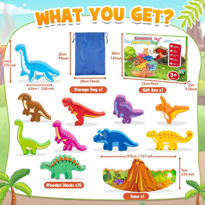 IPOURUP Dinosaur Toys for Kids 3-8 Kid Wooden Stacking Blocks Montessori Toy for 3 4 5 6 7 8 Year Old Boys Girls Christmas Birthday Gifts Toddler Balance Game Ages 3-5 Toys for Boy Girl Age 5-7