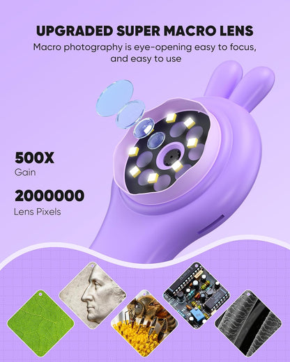 Microscope for Kids - Mini Pocket Digital Kids Microscope, Portable Handheld USB 500X Magnifying Glass, 4X Zoom, Christmas Birthday Gifts for Boys Girls Aged 3-12