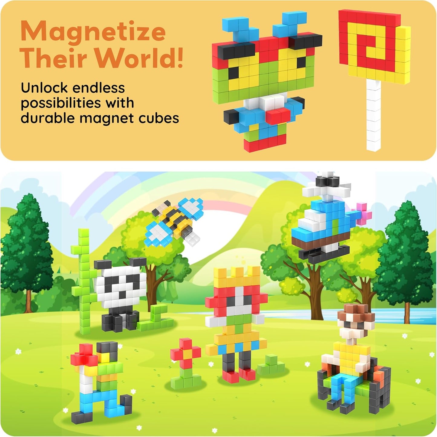 PicassoTiles 60pc Magnetic Puzzle Cube Building Set 1 Inch 3D Blocks STEM Construction Toy for Toddlers Kids Boys Girls Age 3+ Montessori Learning Travel Sensory Gift with Educational Idea Book PMC60