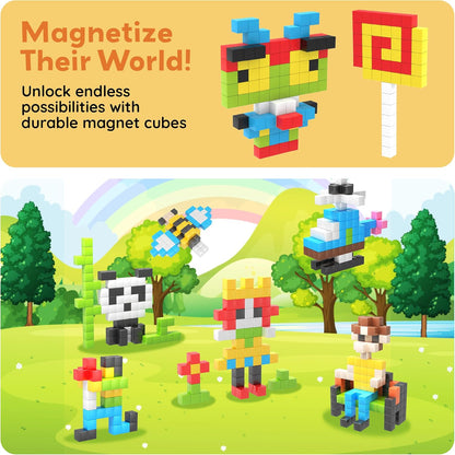 PicassoTiles 60pc Magnetic Puzzle Cube Building Set 1 Inch 3D Blocks STEM Construction Toy for Toddlers Kids Boys Girls Age 3+ Montessori Learning Travel Sensory Gift with Educational Idea Book PMC60