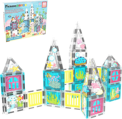 PicassoTiles Magnetic Tiles Magnet Tile Building Blocks Marine Animal World Themed Set with 8 Ocean Character Action Figures STEM Learning Toy Construction Toddlers Boys Girls Ages 3+ PTQ25