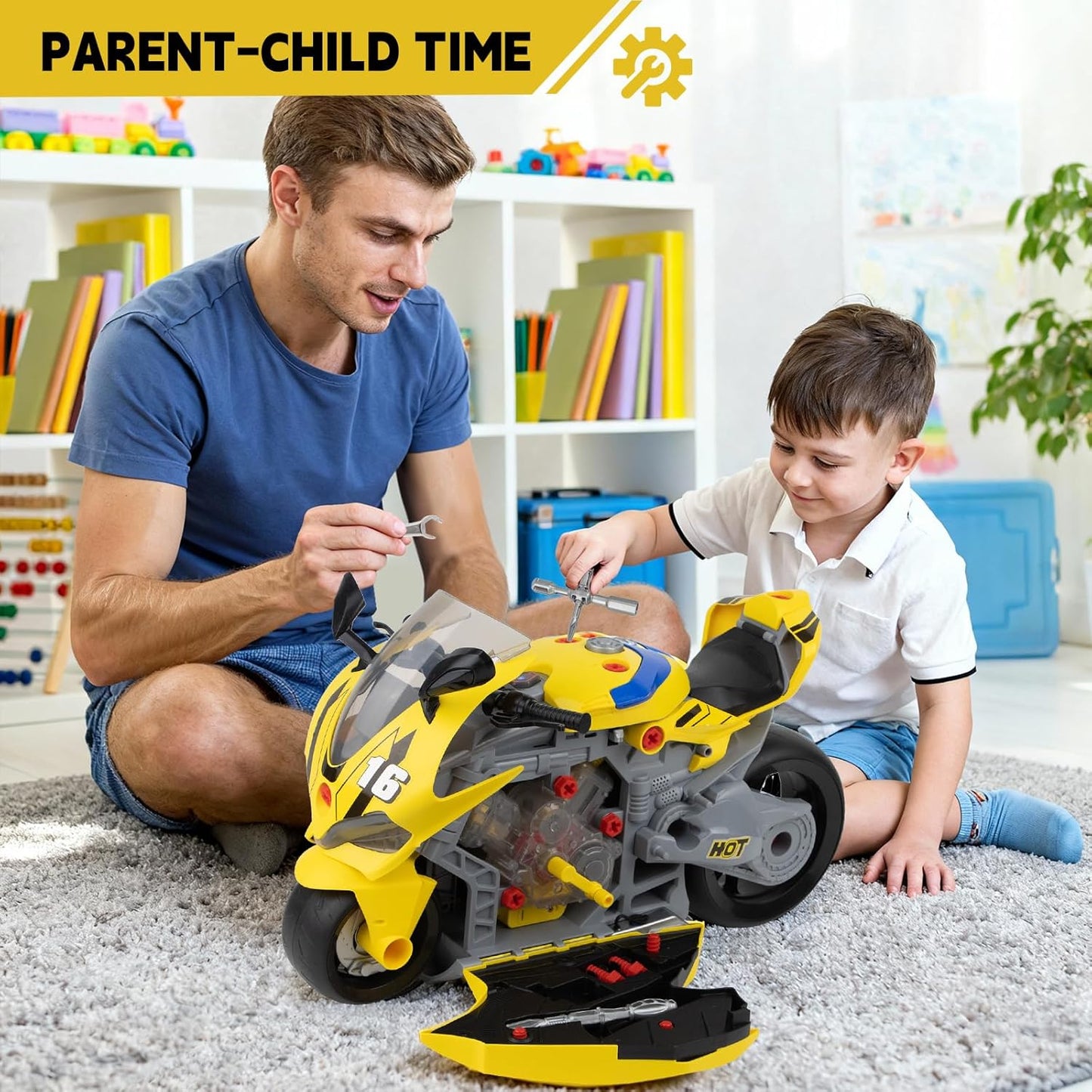 Take Apart Motorcycle Toys Kids Mechanic Repair Set for Toddlers 3-5, Interactive Toy Engine Building Kit with Sounds, Lights & Spray, STEM Educational Gift Toys for 3 4 5 6 7 Year Old Boys Girls