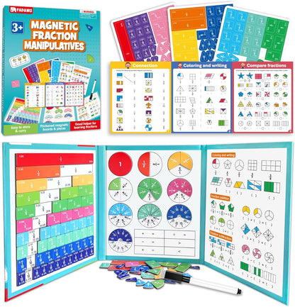 Large Magnetic Fraction Demonstration Book, Magnetic Fraction Educational Puzzle with Tiles & Circles, Montessori Fraction Manipulatives for Elementary School, Maths Learning Toys for Kids