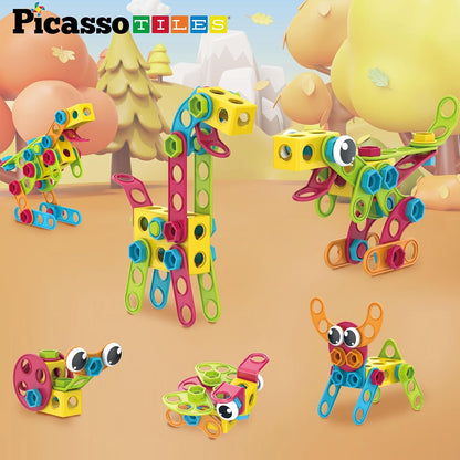 PicassoTiles 152pc STEM Construction Toy Building Set for Kids Ages 3+ Includes Power Drill, Ratchet, Idea Book, Storage Box Educational Engineering Science Kit & Sensory Toys for Boys & Girls PTN152