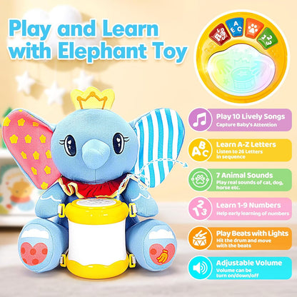 V-Opitos Stuffed Bear Musical Toys for Baby 6-12 Months+, Early Learning Light up Music Drum, Perfect Christmas Birthday Gifts for Boy & Girl Age 1, 2 Years Old