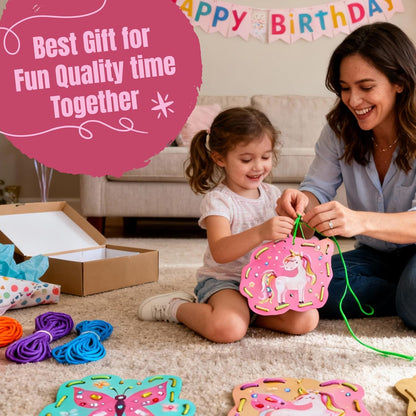 CRAFTILOO Lacing Cards for Kids Ages 3-5 - 8 Princess Sewing Cards with Gem Stickers, Toddler Lacing Toy, Fine Motor Preschool Threading Activity for Ages 4-8