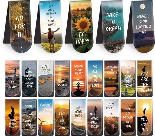 Magnetic Bookmarks, 46PCS Inspirational Slogan Nature Scenery Pattern Bookmarks, Encourage Yourself Book Mark for Book Lovers, Women, Man, Kids, Students, Teachers, School, Home(2.4 x 1 inch)
