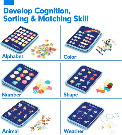 hahaland Busy Board for Toddlers - Montessori Toys Preschool Learning Activities with Life Skills, Alphabet, Number, Shape, Color, Animal, Weather - Toddler Boy Learning Educational Toys, Travel Toys