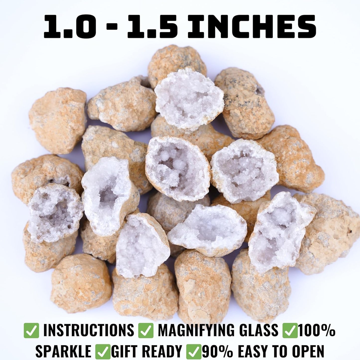 TruEnergy Jumbo Break Your Own Geodes – 2 Massive Natural Crystal Geodes 4.5 to 6.5 Inch, Easy Crack-Open Geology Specimens – Magnifying Glass & Geologist Guide – Gift Ready - [Jumbo]