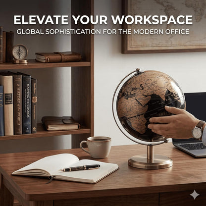 6 Inch Small World Globe with Antique Bronze Stand Black Gold Earth Desktop Decor for Kids & Adults Geography Learning Globe for Home Office Classroom