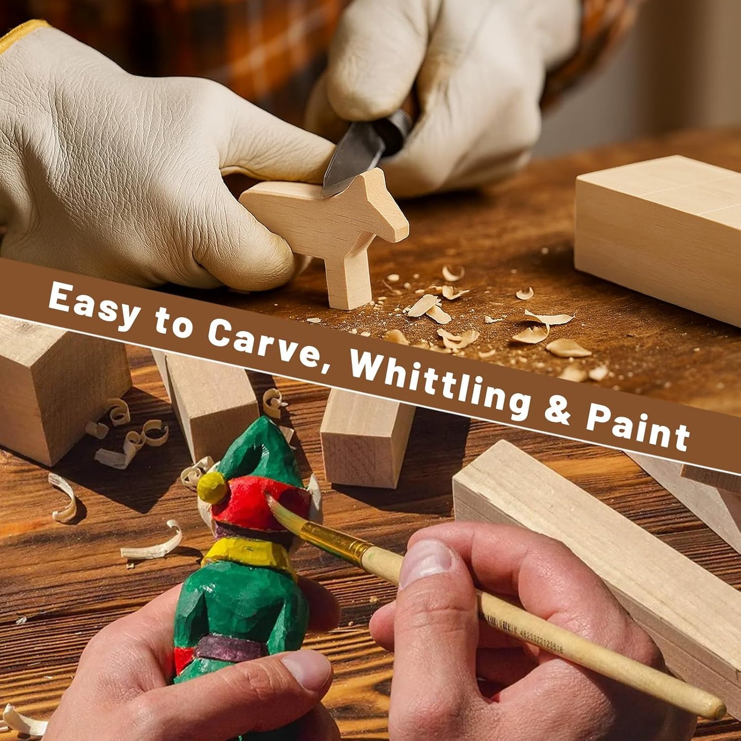 27 Pcs Basswood Carving Blocks, Whittling Wood Carving Kit with 3 Different Sizes and Pattern Sticker, Soft Unfinished Wooden Blocks for Crafts Beginners Adults