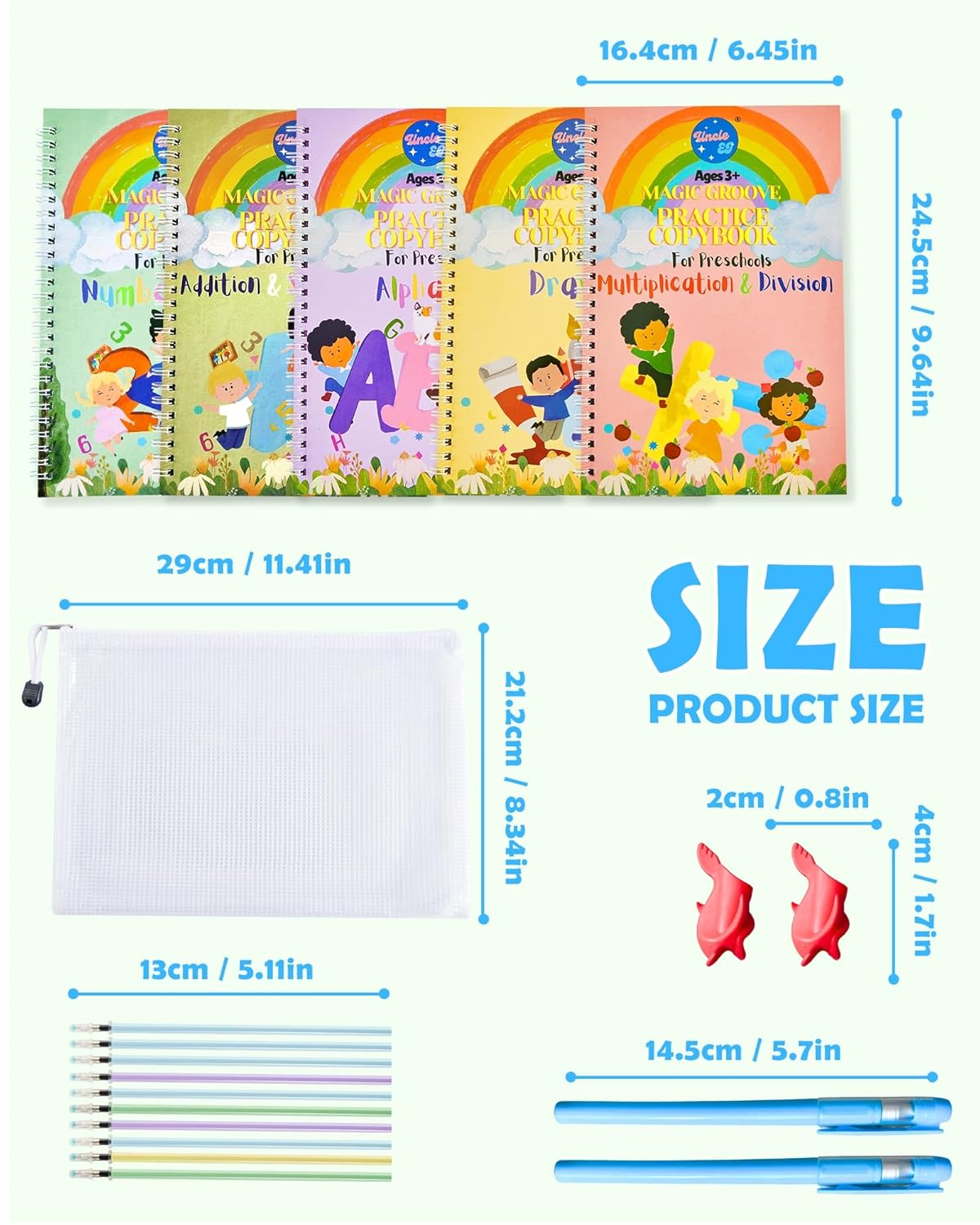 Large Magic Handwriting Practice Workbooks, Reusable Grooved Handwriting Practice for Kids 3-8, Toddler Writing Practice, Math Calligraphy, Letter Tracing, for Kindergarten Preschool, The Fun Kit