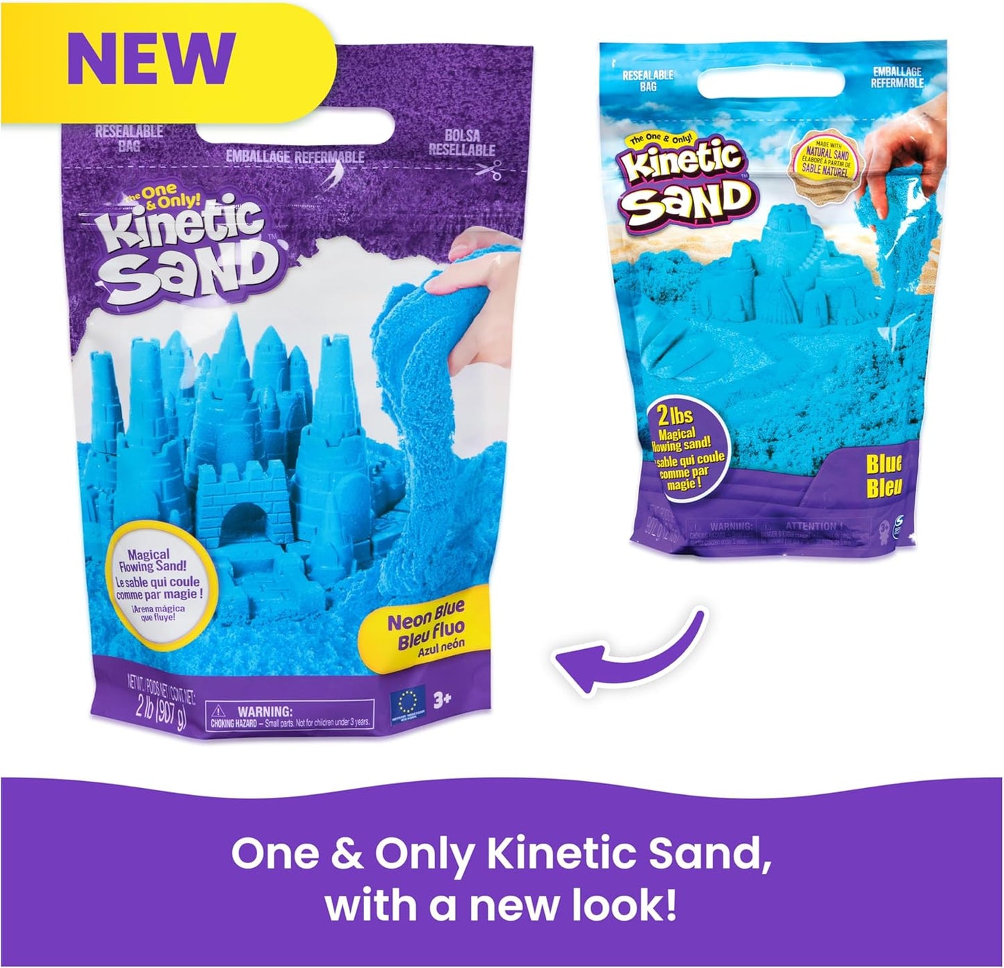 Kinetic Sand, 2lbs Blue Play Sand, Moldable Sensory Toys for Kids, Resealable Bag (Packaging May Vary), for Ages 3 and up