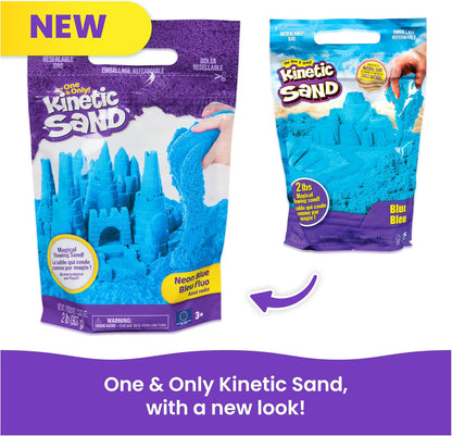 Kinetic Sand, 2lbs Blue Play Sand, Moldable Sensory Toys for Kids, Resealable Bag (Packaging May Vary), for Ages 3 and up