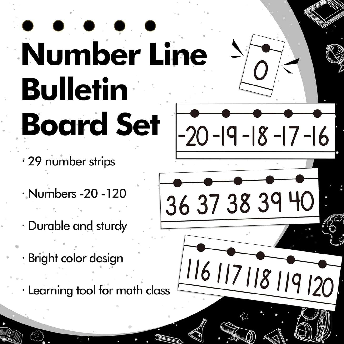 29 Pieces Number Line for Classroom Wall -20 to 120 Number Line Bulletin Board Border Boho Classroom Decorations Math Posters for Teachers