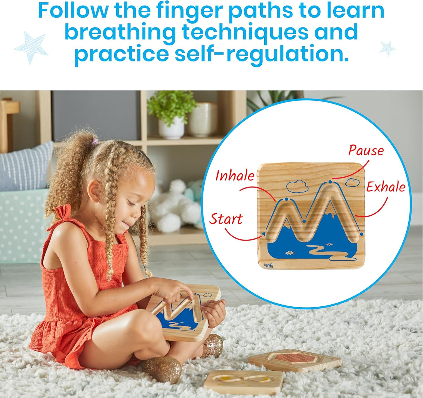 hand2mind Wooden Mindful Maze Set, Tactile Sensory Toys for Toddlers, Calm Down Corner Supplies, Mindfulness for Kids, Occupational Therapy Toys, Quiet Fidgets for Classroom, for Kids