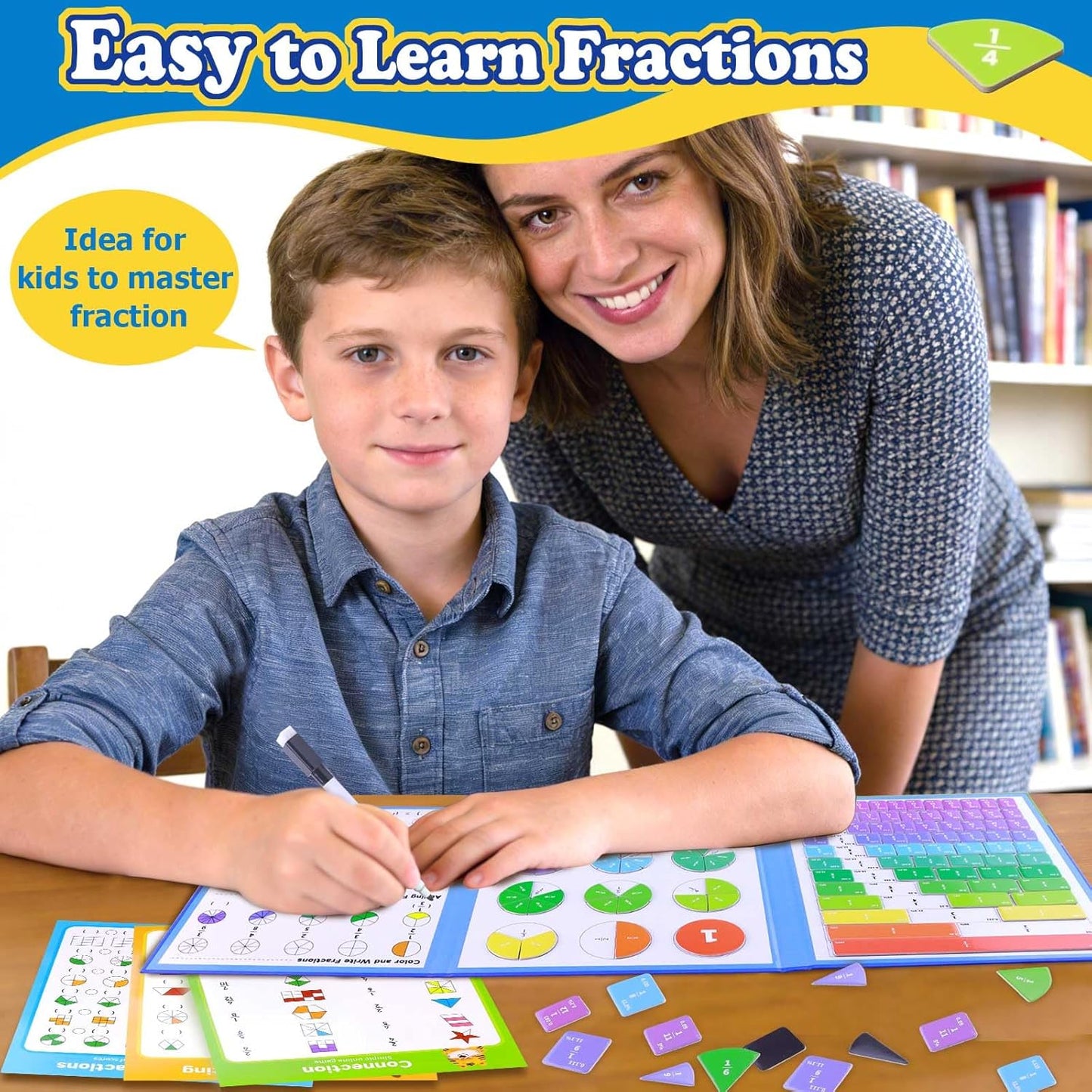 Magnetic Fraction Educational Puzzle Set, Fraction Tiles & Circles Demonstration Book, Montessori Math Manipulatives for Elementary Classroom, Hands-On Learning Tool for Fractions