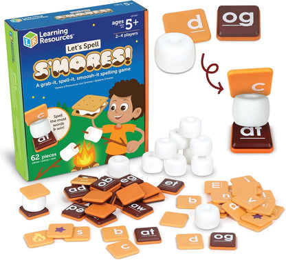 Learning Resources Let's Spell S'mores - Montessori Toys, Kindergarten Learning Activities, Phonemic Awareness Flash Cards, Dyslexia Tools for Kids, Speech Therapy Materials, Learn to Read
