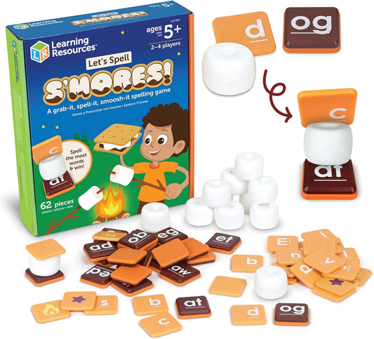 Learning Resources Let's Spell S'mores - Montessori Toys, Kindergarten Learning Activities, Phonemic Awareness Flash Cards, Dyslexia Tools for Kids, Speech Therapy Materials, Learn to Read