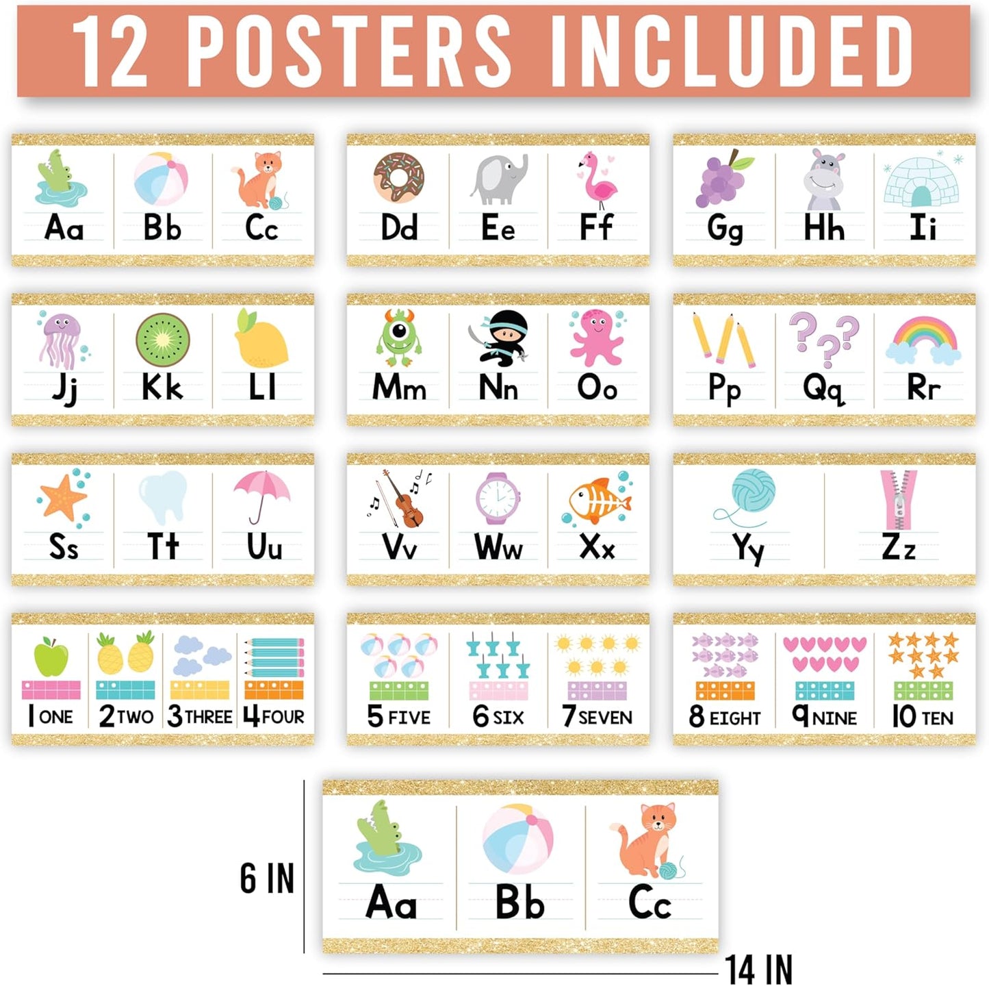 Hadley Designs Alphabet for Classroom Wall Decor - ABC Posters for Classroom Wall Chart Preschool & Kindergarten, ABC Letters & Number Line Elementary, Alphabet Cards, Varsity Letter Classroom Decor