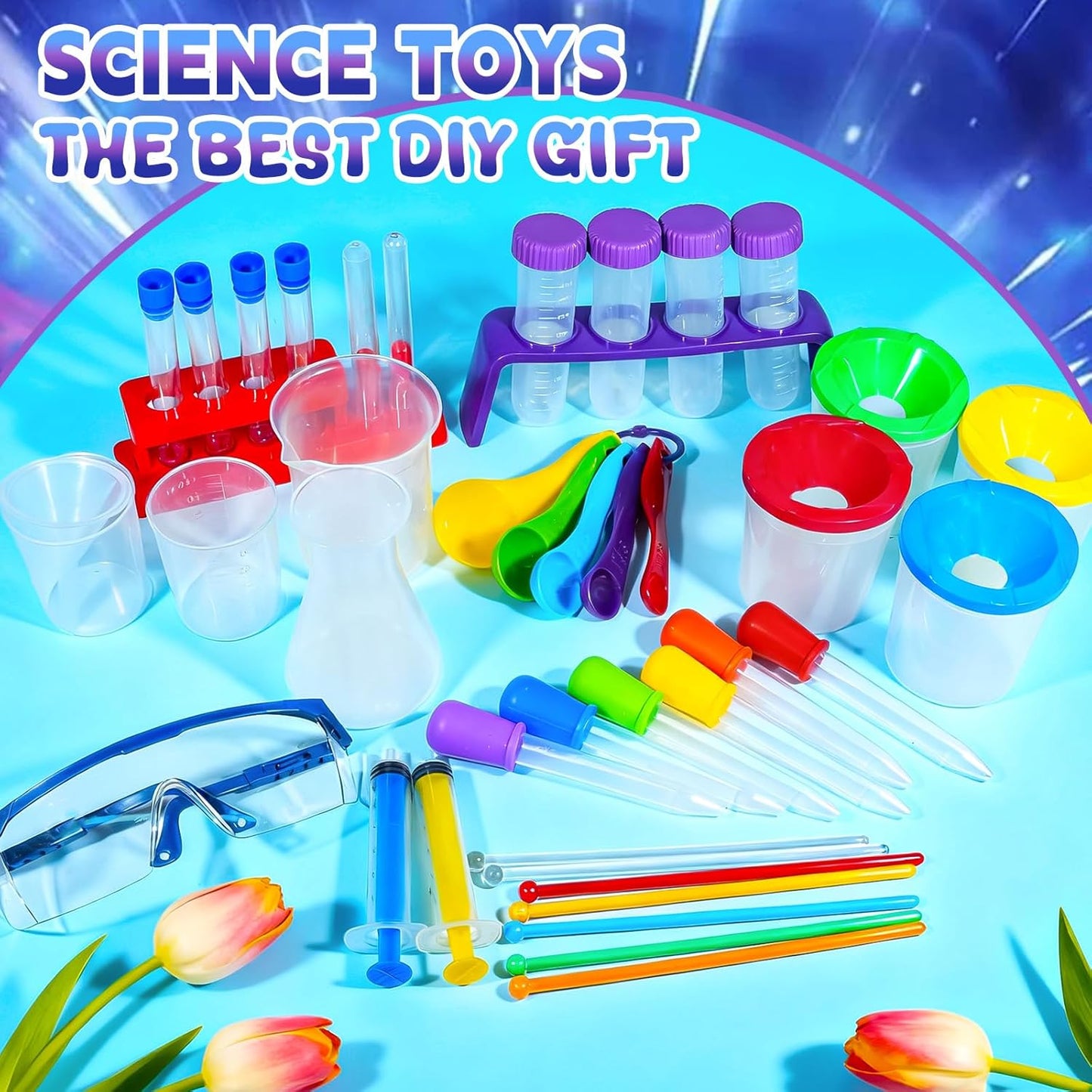 Bbiamsleep 37 Pcs Science Kits for Kids, Beakers and Test Tubes Droppers Set, Kids Science Experiment Kit Include Magnifying Glass Plastic Test Tubes for Christmas Birthday Party Gift, 3+ Years Old