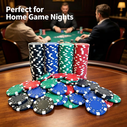 SEETOOOGAMES 100 Pieces 11.5g Clay Composite Dice Striped Casino Poker Chips- 4 Colors (red, Green, White and Blue)