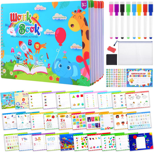 Thboxes Preschool Busy Book for Kids Ages 3-5 - 53 Pages Reusable Tracing Activity Coloring Book with Writing Practice, Educational Toys Gift, Autism Sensory Travel Activity Book for Toddlers