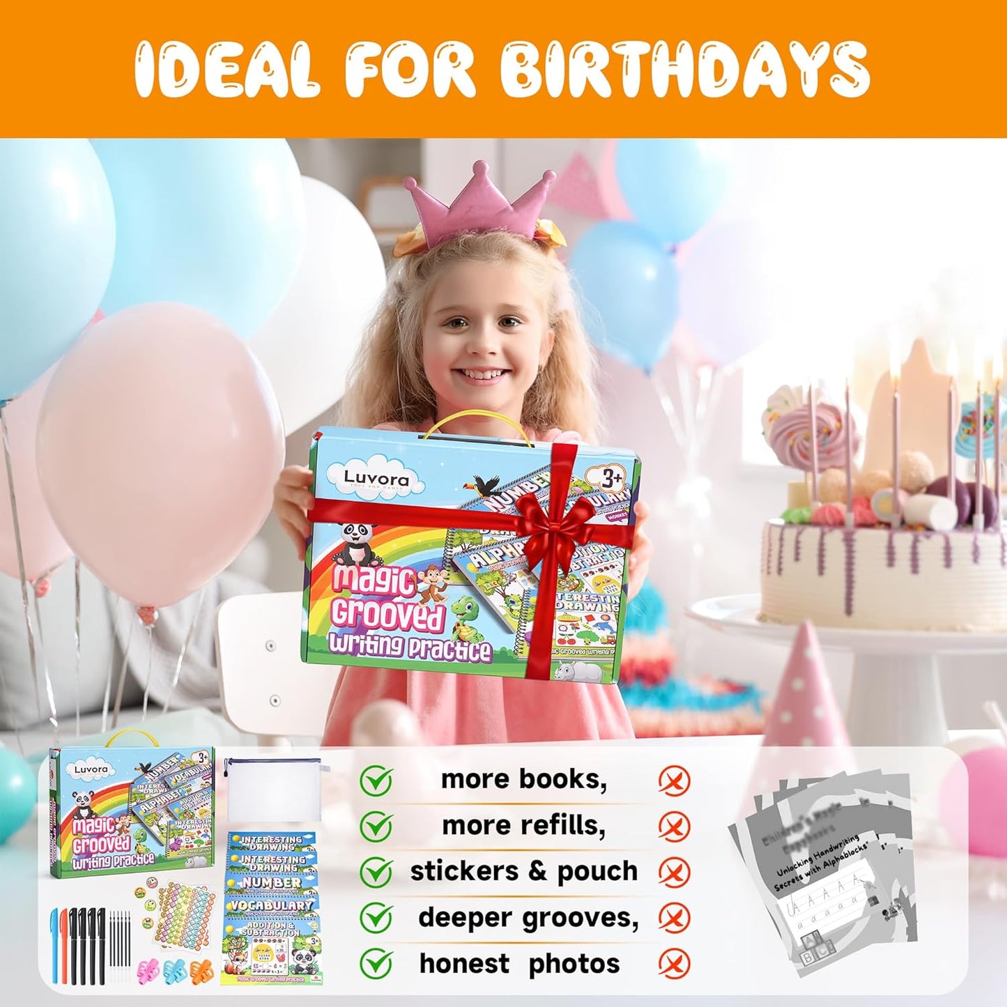 Magic Grooved Writing Practice for Kids Ages 3-8, Reusable Handwriting Practice Books Set (6 Books) with Disappearing Ink Pens, Letter/Number Tracing, Preschool & Kindergarten Learning Kit