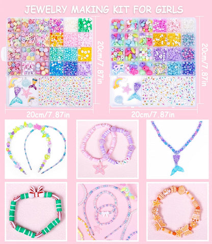 MiuCo Bracelet Making Kit for Kids Girls - Cute Beads for Jewelry Making Kit with Charms - Arts and Crafts for Make Necklaces - Birthday Gifts for Girls Ages 5 6 7 8 9 10 (Kids' Jewelry Making Kits)
