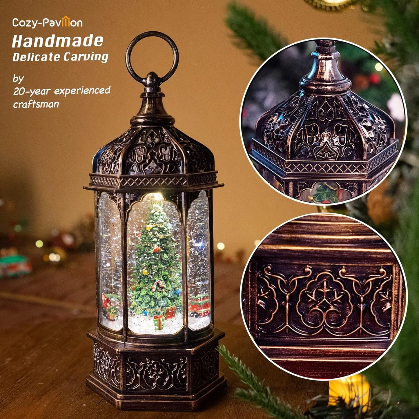 Musical Christmas Snow Globes Lantern, 7.87" Lighted Electric Snowglobes with 8 Holiday Songs 6H Timer Dual Power, Snowman Christmas Ornaments Snow Globe for Kids Adults Xmas Decor Gifts for Men Women