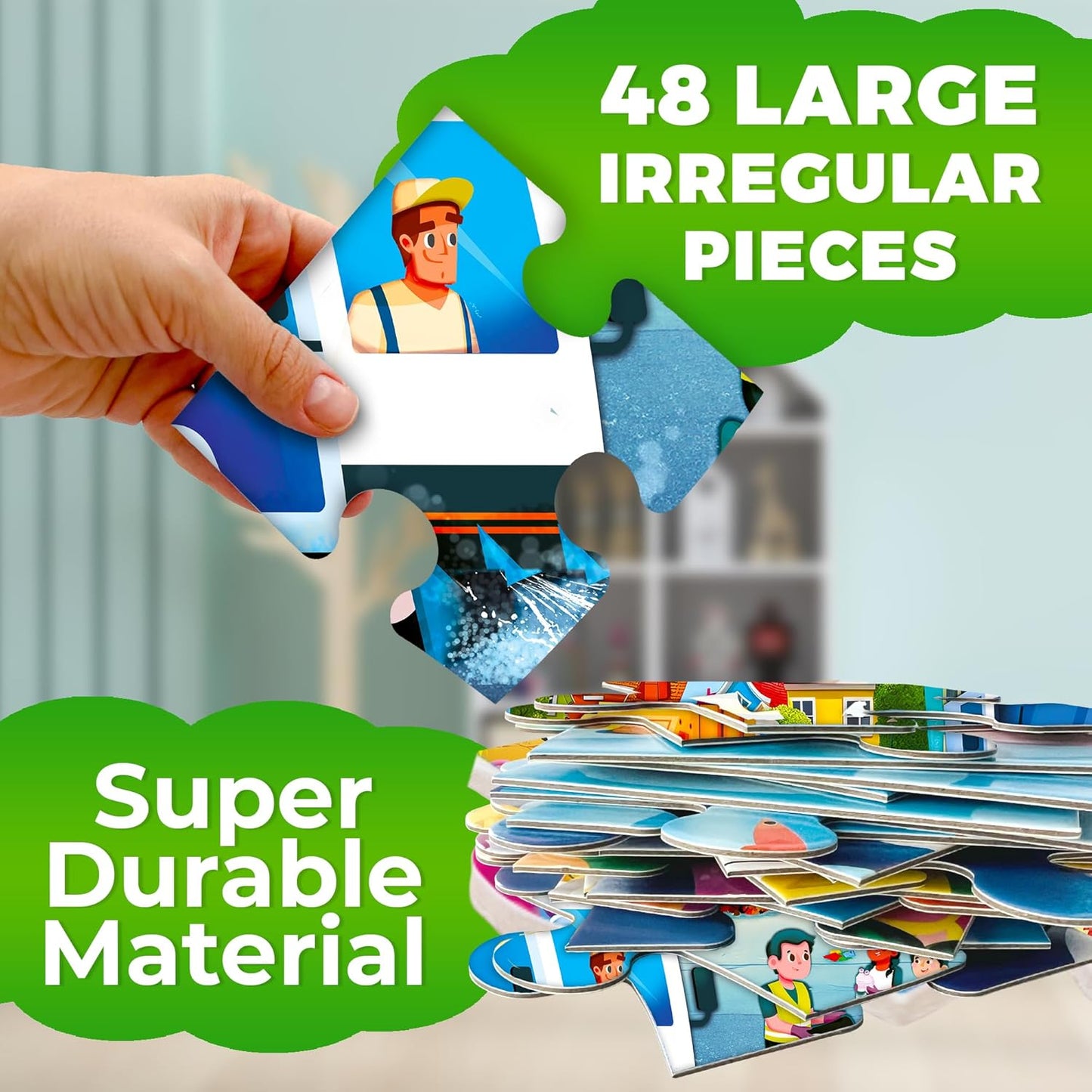 QUOKKA Giant Floor Puzzle for Kids Ages 4-6 – 2x3 Feet Extra-Thick 48 Pieces Toddler Puzzle Ages 3-5 – Construction Educational Activity for Boys Girls – Premium Box with Sturdy Handle & Magnetic