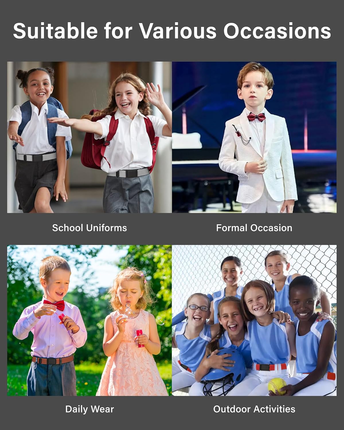 AWAYTR 3 PCS Kids Adjustable Magnetic Belts - Easy to Use Magnetic Buckle Belt for Boys and Girls