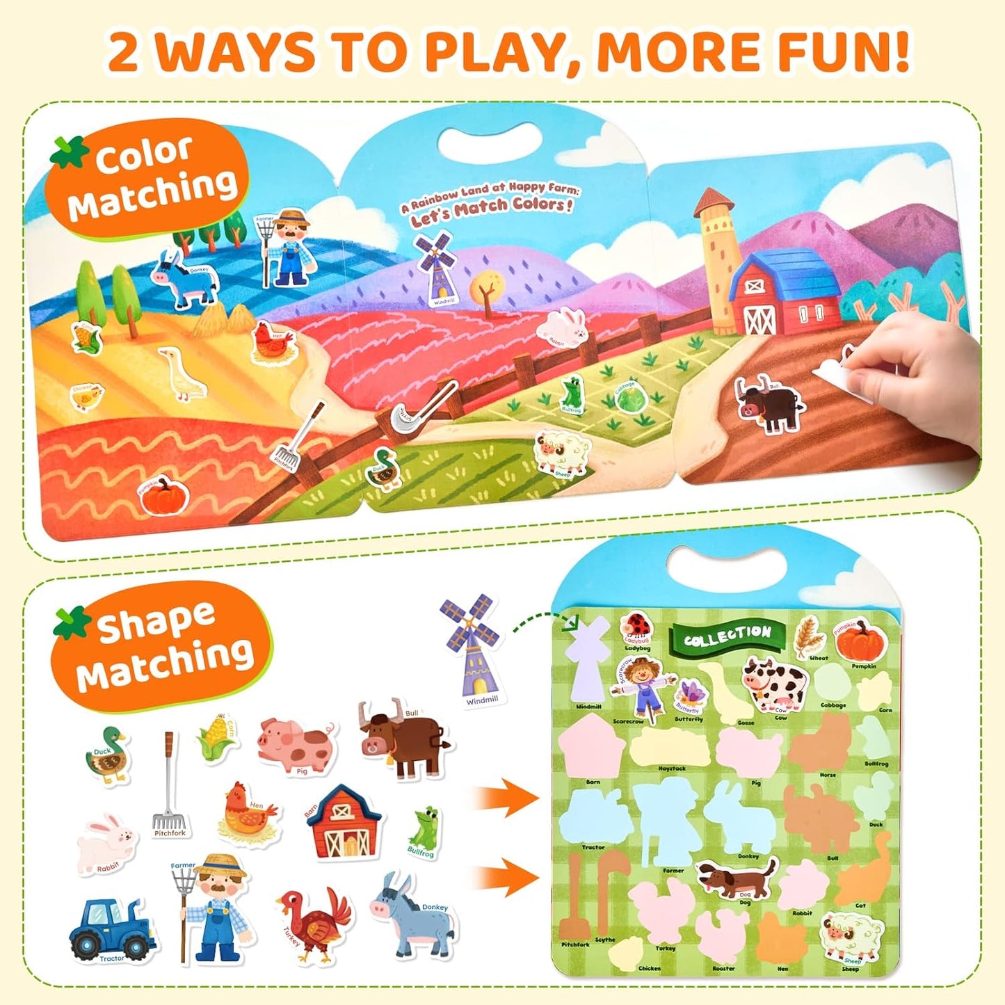 JoyCat Reusable Sticker Book Set (3-Pack): Farm, Pizza-Making, Weather - 90 Pcs Stickers for Toddlers, Kids Sticker Activity Book, Road Trip Travel Toys, Birthday Gifts for Boys and Girls
