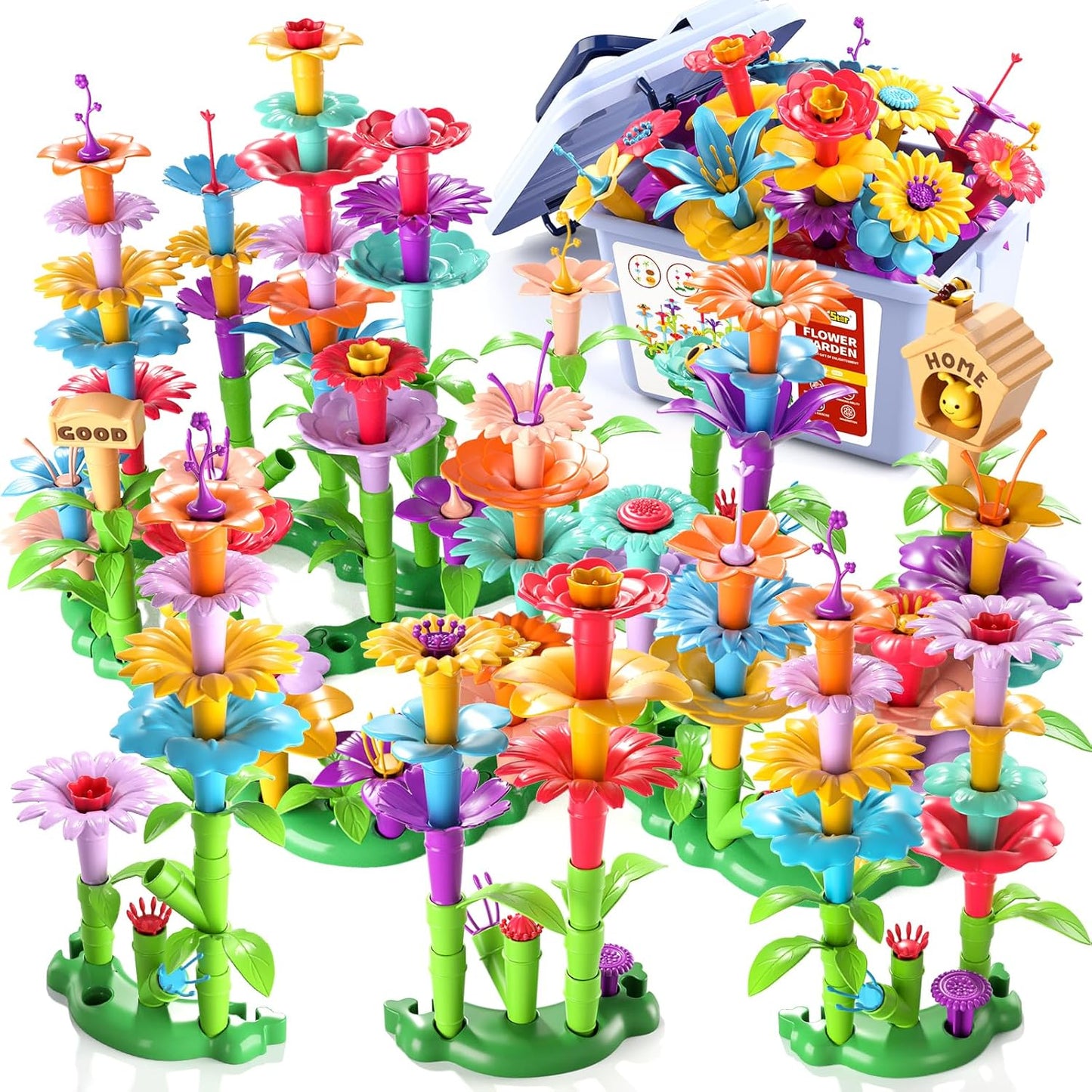 145 Pcs Toys for 3 Year Old Girl, Toddler Gardening Set Flower Garden Toy Girls Building Sets Best Educational Learning Fine DIY Crafts Stem Construction Stacking Kit for 3 4 5 6 7 Years Kids