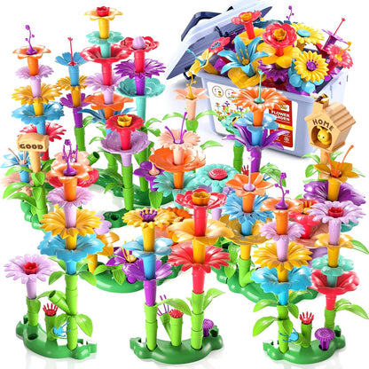 145 Pcs Toys for 3 Year Old Girl, Toddler Gardening Set Flower Garden Toy Girls Building Sets Best Educational Learning Fine DIY Crafts Stem Construction Stacking Kit for 3 4 5 6 7 Years Kids
